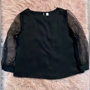 Pearl Polka Dot Mesh Sleeve Top